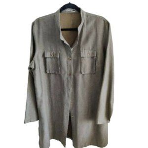 Crazy Line Green Olive Oversized Long Top Jacket Button Down L